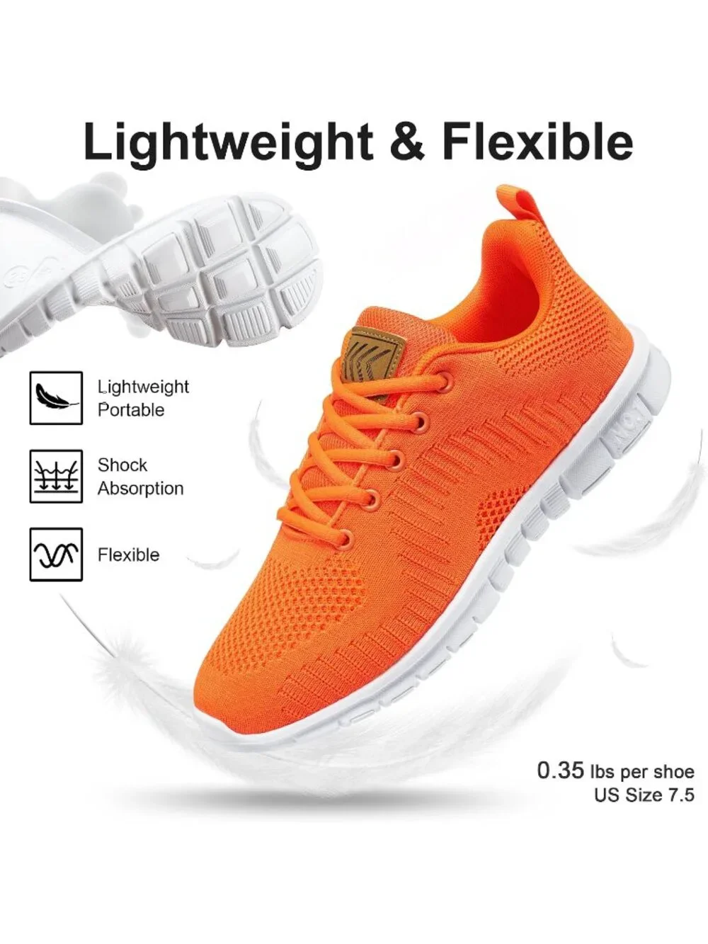 Women's Orange Lightweight Non Slip Comfortable Breathable Pull On Sneakers